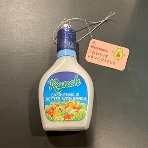 NWT World Market Foodie Favorites Blue and White Ranch Bottle Ornament Christmas